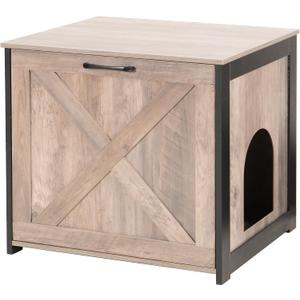 Dwanton Cat Litter Box Furniture Hidden, Cat Litter Box Enclosure, Reversible Entrance Can Be on Left or Right Side, Indoor Cabinet, Wooden Washroom, End Table, Nightstand, Greige, 23.6" L