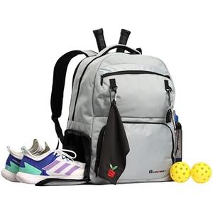 River Berry Pickleball Bag for Women & Men with Sports Towel-Portable Sports Backpack w/Shoulder Straps- Ample Storage Pickleball Paddle Bag Stores 4 Paddles, 2 Bottles & Other Personal Items (Gray)