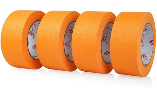 BOMEI PACK Orange 2'' Painters Tape, Medium Adhesive Orange Masking Tape 2 inch x 55 Yards (220 Total Yards) 4 Rolls for Painting, Labeling, DIY Crafting, Decoration and School Projects