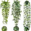 RECUTMS Fake Hanging Plants with Pots 3 Pack Artificial Ivy Vine Fake Potted Plants Faux Eucalyptus Plants Mandala Ivy Vine Leaves Pea Pod for Spring Home Room Shelf Wall Indoor Outdoor Decor