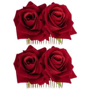 2 Pack Rose Flower Hair Clip Comb Wedding Floral Clips Hairpin Mexican Hair Accessories for Woman Girl Halloween Valentines Mother's Day Flamenco Dancer (Red)