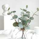Muhanjia Artificial Eucalyptus Stems in Glass Vase with Faux Water,3Pcs Fake Plant with Double-Sided Green Leaves for Centerpiece(Double-Sided Green Eucalyptus)