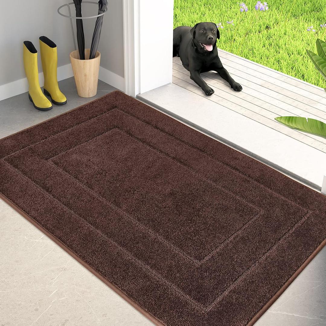 PURRUGS Dirt Trapping Door Mat 34" x 59", Non-Slip/Skid Machine Washable Entryway Area Rug, Dog Doormat, Super Absorbent Welcome Mat for Muddy Wet Shoes and Paws, Brown