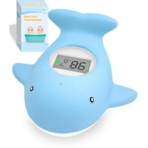 Baby Bath Tub Thermometer - Bathtub Water Thermometer with Room Temperature - Safety Floating Whale Bathtub Toy - New Upgraded Mute Flashing Alert, Gift for Mom Newborn Infant