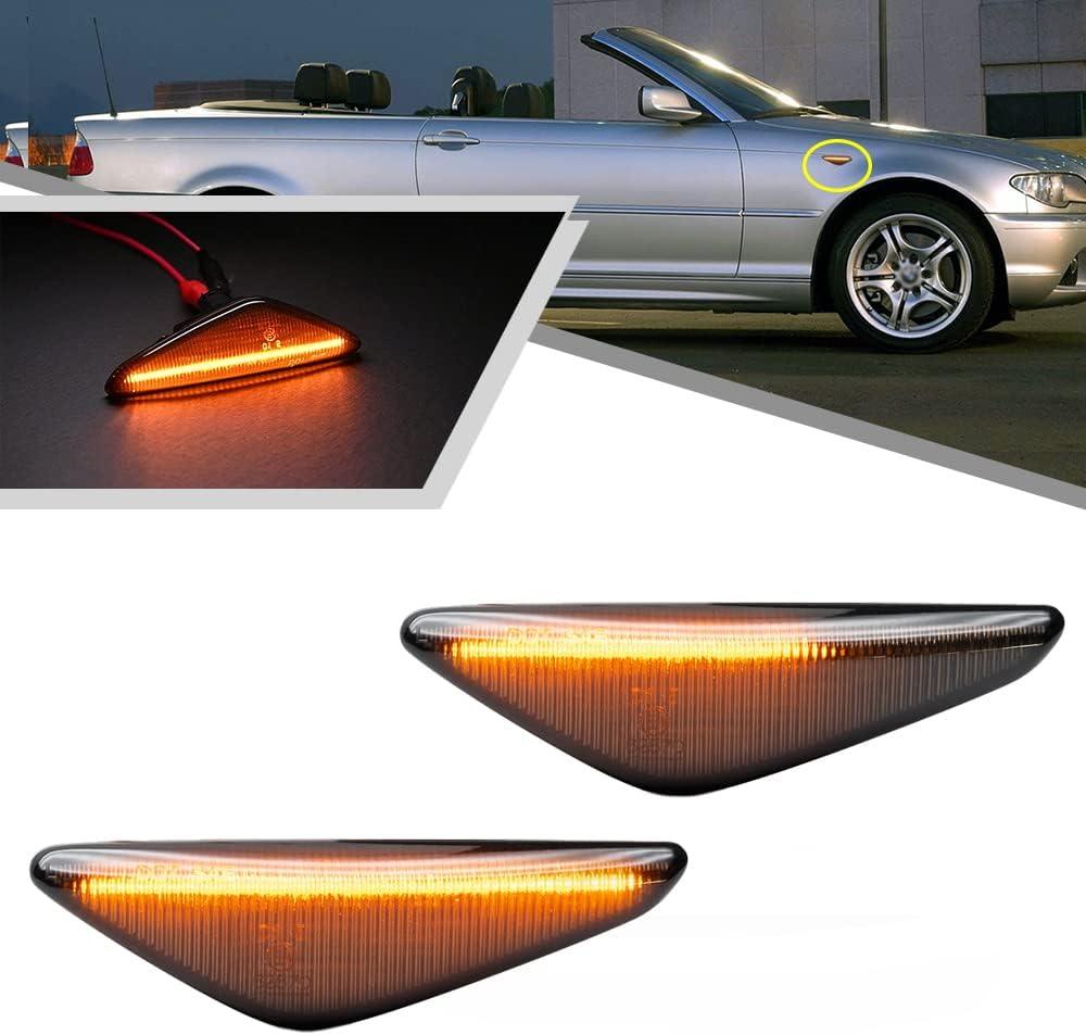 2Pcs Dynamic Blink Amber LED Side Marker Light For BMW 3 Series E46 Coupe Convertible LCI 323Ci 325Ci 328Ci 330Ci 2004-2006 Fender Turn Signal lights Smoked Lens