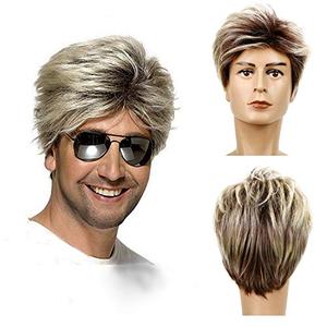 80s Mens Wig Blonde Short Wig Synthetic Cosplay Costume Halloween Wig for Fancy Dress