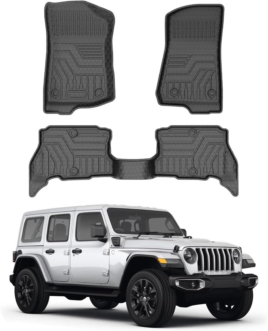 Mixsuper Floor mat for 2021-2026 Jeep Wrangler Unlimited 4XE PHEV 4 Door(Not for 2 Door or JL Models),All Weather TPE Floor Liners Protection for Wrangler Accessories,2 Row Anti-Slip Car Mats, Black