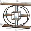 GiftGo Narrow Console Table for Entryway Industrial 4-Tier Sofa Table Behind Couch with Circle Base Rustic Wooden Accent Tables with Storage Shelves for Living Room, Hallway, Foyer (Brown), 41.3 x 11.8 x 31.5 inches