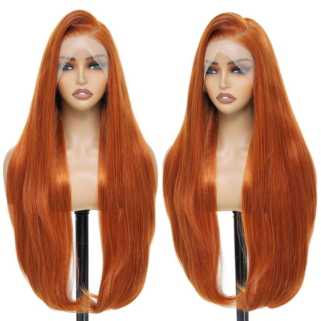 Ginger 13x6 Lace Front Wigs Pre-layered Long Fashion Style HD Lace Free Part Frontal Wig Natural Density Straight with Wavy End Pre Plucked Tiny Knots with Baby Hair 30 Inch Synthetic Wig