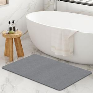 Extra Large Stone Bath Mat, 32''x20'' Non-Slip Diatomaceous Earth Stone Bath Mat, Super Absorbent Quick Drying for Bathroom/Kitchen, Easy to Clean (31.5x19.7'', Grayflat 1 Pack)