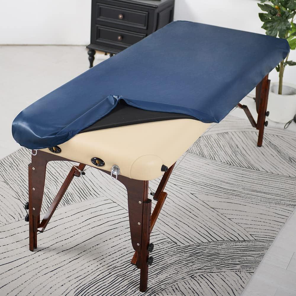 ARTABLE Massage Table Protection Cover Universal Fabric Fitted PU Vinyl Leather Bed Sheet Tables 28-32" Wide Fits Round&Square Corner Tables 1 Count (Dark Blue, 30 x 70 Inch)