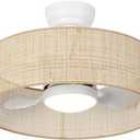 18W LED 20 Dimmable DC Drum Boho Caged Dimmable Ceiling Fan with Light Fixture,Fandelier with Remote Control, 3 Blades Small Cage Round Small Ceiling Fan for Indoor Room Kitchen Bedroom