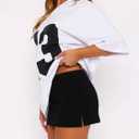 Women's Mini Skorts with Drawstring Mid Waist Side Split Bodycon Y2K Mini Skirt with Shorts (Black)