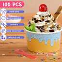 100 Pack 8 oz Ice Cream Cups with Spoons Paper Dessert Cups Colorful Sundae Bowls Disposable Ice Cream Containers for Hot Soup Spring Summer Graduation Bar Party Supplies