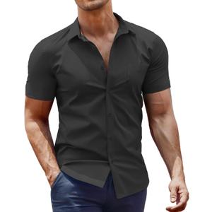 COOFANDY Men's Dress Shirt Short Sleeve Button Down Shirts with Pocket (Medium, 01- Black)