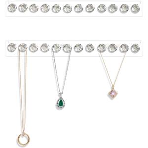 Mymazn 2 Pack Acrylic Necklaces Holder Hanging Jewelry Organizer Wall Mounted Necklace Hangers with 12 Hooks, Clear Jewelry Hangers for Necklace Organizer for Girls Women, Necklace Hooks for Wall