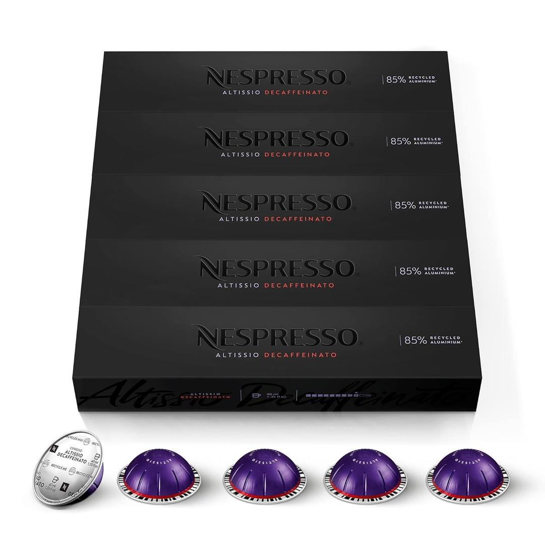 Nespresso Capsules Vertuo, Altissio Decaffeinato, Dark Roast Espresso, 50-Count Espresso Pods, Brews 1.35 oz. (EXP 04/30/26)