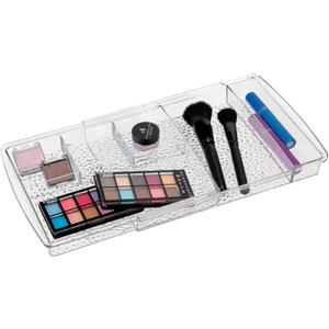mDesign Expandable Makeup Organizer for Bathroom Drawers, Vanities, Countertops: Organize Makeup Brushes, Eyeshadow Palettes, Lipstick, Lip Gloss, Blush, Concealer - Adjustable Width - Clear (Pack of 1)