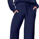 ANRABESS Women 2 Piece Outfits 2025 Fall Fashion Airport Wide Leg Pants Lounge Set Leisure Travel Vacation Clothes Sweatsuits (Large, Navy Blue)