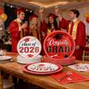 Red Graduation Plates and Napkins 2026, 9 Disposable Paper Plates 7 Dessert Plates, Red Congrats GRAD Class of 2026 Party Supplies Tableware Set for Graduation Party Decorations Serve 50 Guests