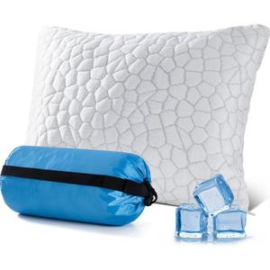 QUTOOL Small Travel Pillows for Sleeping, Cooling Memory Foam Camping Pillow, Backpacking Pillow for Hiking Gear, Portable Pillow with Travel Storage Bag, Camping Essentials for Adults Kids (Camping Pillow -13'*16.9', White-cooling Basic)