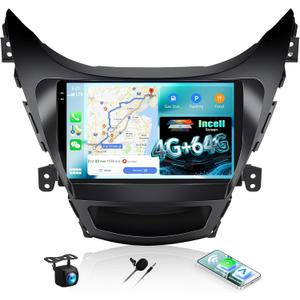 4G+64G Car Radio for Hyundai Elantra 2011 2012 2013 Android 13 Replacement Upgrade Stereo with CarPlay Android Auto 9 Inch Touch Screen Head Unit with Backup Camera Mic