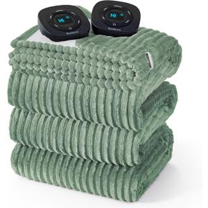 Bedsure GentleSoft Electric Blanket King Size  Soft Ribbed Flannel Heated Blanket with Dual Control, Heating with 10 Heat Settings & 10 Time Settings, 8 hrs Timer Auto Shut Off (90x100 inches, Green)