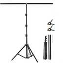T Shape Backdrop Stand Kit 3.3 * 6.6 FT, Adjustable Background Support Stand Kit with 2 Spring Clamps for Parties, Wedding, Photography, Decoration, BEIYANG (Black)