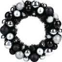 HAKACC Black Christmas Decorations Ball Wreath, 13 Inch Black and Silver Ornament Wreath for Front Door Window Wall Outdoor Party Decor, Gothic Holiday Decor