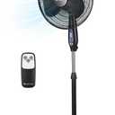 Comfort Zone 16-Inch Oscillating Pedestal Fan with Remote Control, 3-Speed High-Velocity Cooling, Adjustable Height & Tilt, Quad-Pod Folding Base, Black ETL Listed