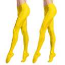 Carnavalife 2 Pair Women's Plain Color Opaque Tights, Leggings Microfiber Stretch Pantyhose (US, Alpha, S-M, Regular, Yellow)