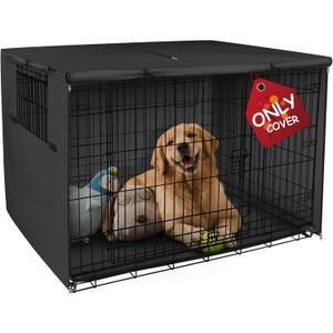 Explore Land 48 inches Dog Crate Cover Heavy Duty Polyester Pet Kennel Sunshade Universal Fit for Wire Cage (Black) (48.0"L x 30.0"W x 33.0"H, Black)