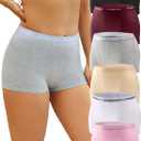 FINETOO Womens Cotton Boy Shorts Underwear Full Coverage Soft Boxer Briefs High Waisted Panties for Lady Girls 6 Pack (Medium, Black&grape Purple&ash Gray&white&pink&beige)