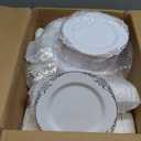 Bestluck 350PCS Rose Gold Plastic Plates for 50 Guests, Disposable Dinnerware Sets Include 100 Rose Gold Rim Plastic Plates, 50 Silverware and Cups, 50 Pre Rolled Napkins for Party, and Graduation