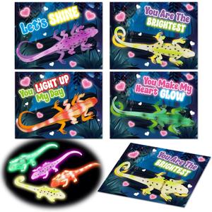 Shemira 24 Pack Valentine's Day Cards for Kids, Valentines Day Gifts for Kids with Toy Lizards, Valentine Exchange Cards for Kids School Classroom Party Favors, Valentine Greeting Cards