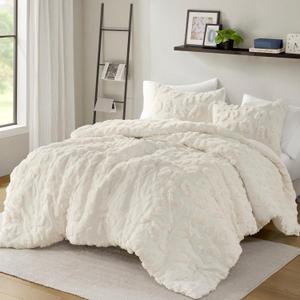 Intelligent Design Queen Comforter Set Chenille Tufted Animal Print Pattern Comforters Queen Size, All Season Fluffy Bedding Soft Microfiber Reverse, Larissa, Full/Queen Off-White 3 Piece