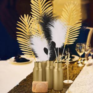 16pcs Roaring 1920's Gatsby Party Decorations Black Gold Birthday Party Decoration Retro Natural Ostrich Feathers Table Centerpiece for Wedding Table Vase Arrangement Supplies