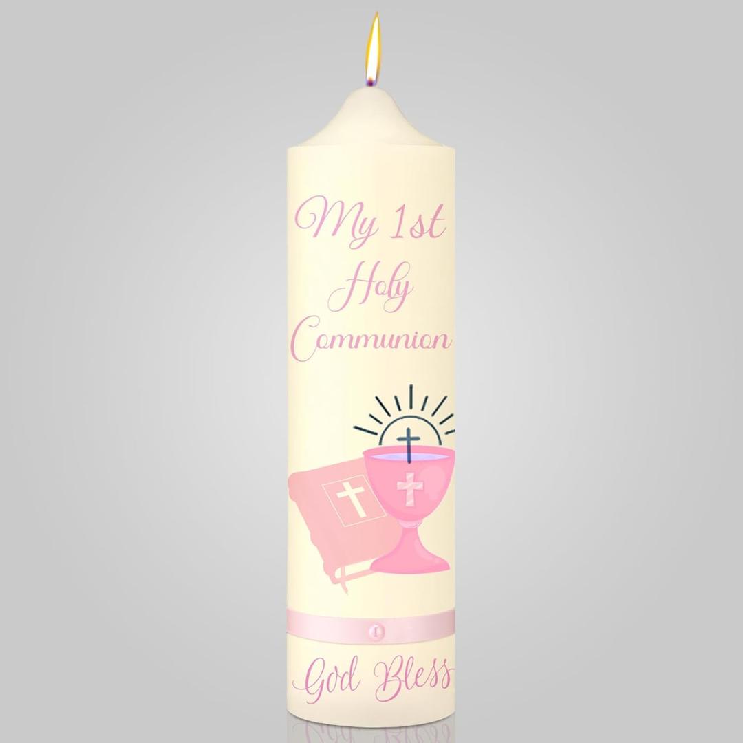 Threlaco My First Holy Communion Taper Candle Gifts Religious Gift 9.84 Inches Catholic Candles with Chalice Design Catholic Gifts for Church Supplies Baptism Wedding