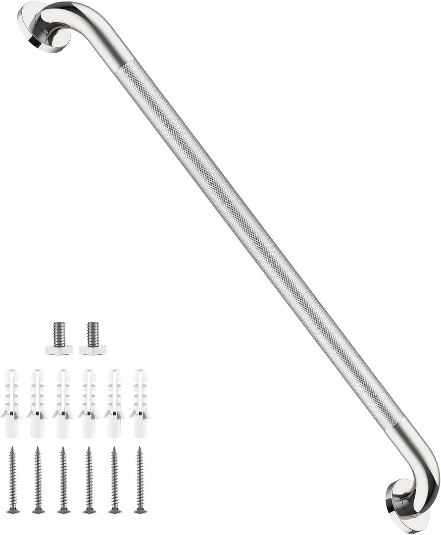 Polished Chrome Grab Bar 32 Inch, iHansee Anti-Slip Bathroom Grab Bar w/Knurled Grip, Stainless Steel Safety Handrail for Toilet Bathtub, Wall Mounted Shower Handle Handicap Bars for Senior Elderly