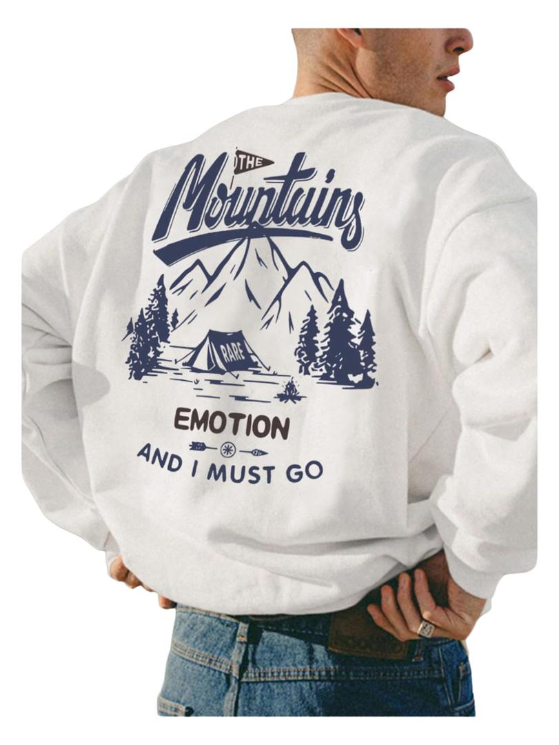 Milumia Men's Letter Graphic Sweatshirts Crewneck Long Sleeve Pullover Tops (White, M)
