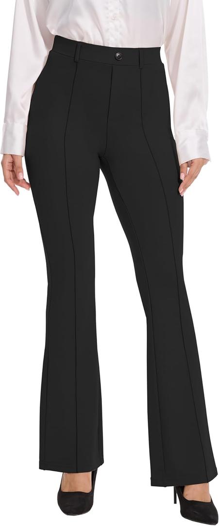 VIMPEP Dress Pants for Women Pull On Bootcut Leg High Waisted Flare Work Yoga Pants Woman Bootleg Business Casual Office Slacks with Pockets B101 31 Black L