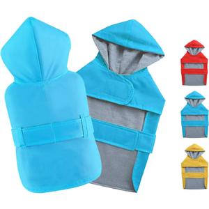 Dog Raincoat Dog Rain Jacket Poncho Waterproof Pet Rain Suit Double-Layered Breathable Lining Hooded Leash Hole Adjustable Puppy Small Medium Dogs,Blue,M,Back Length 8.5-10.5 inches