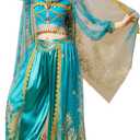ORIDOOR Women's New Aladdin Jasmine Princess Belly Dance Halloween Costume Set Belly Dance for Dress Up Party 5 Piece Outfit, Xlarge