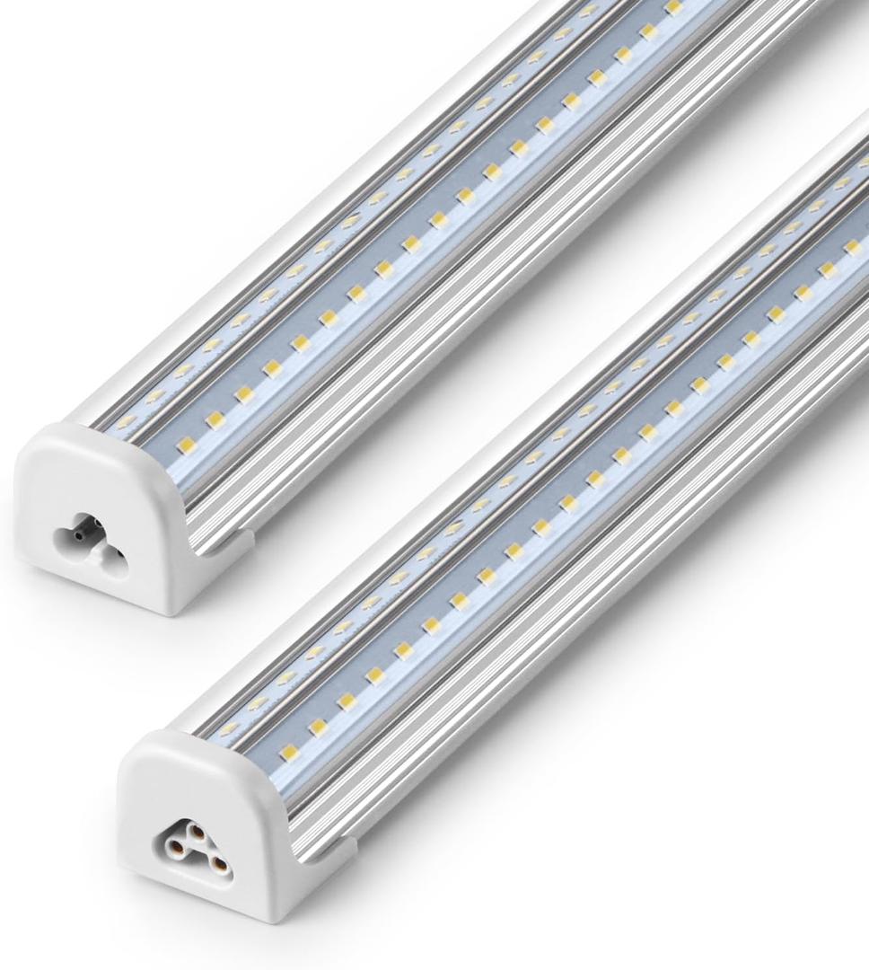 Barrina T8 LED Shop Lights for Workshop 4FT, 50W, 5000K, Daylight White, Clear Cover, Ceiling, V-Shape Shop Light Fixture, Garage, Warehouse, Basement, ETL Listed, 2 Packs