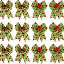 12 Pcs Green Polka Dot Christmas Bows, 5 Inch Red Green Dots Bow for Christmas Tree Topper, Ornaments for Tree Home Coquette Room Birthday Party Front Door Wedding Holiday Decor
