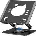 Tablet Stand 360 Rotating Aluminum Holder, Adjustable, Portable and Foldable Monitors Stand for iPads, Compatible with 4-12.9" Tablets, Ink Black