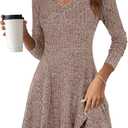 ANRABESS Women Long Sleeve Ribbed Knit Short Dresses 2025 Fall Winter V Neck Casual Swing A Line Sweater Dress Small