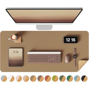YSAGi Double-Sided Desk Pad, 31.5"x15.7"Leather Desk Mat, Eco Cork Desk Pad Protector,Large Mouse Pad,Waterproof Desk Blotter for Office/Home(Khaki)