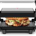Chefman Panini Press, Indoor Grill and Gourmet Sandwich Maker, Nonstick Plates Open 180 Degrees, Floating Hinge for Thick Bread and Rolls, Stainless-Steel Finish with LED Indicators, 2 Slice - Black