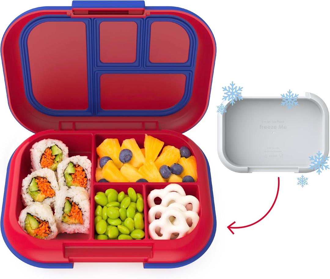 Bentgo Kids Chill Leak-Proof Lunch Box - Included Reusable Ice Pack Keeps Food Cold; 4-Compartment Bento Lunch Container; Microwave/Dishwasher Safe; (Red/Royal) (Red/Royal)